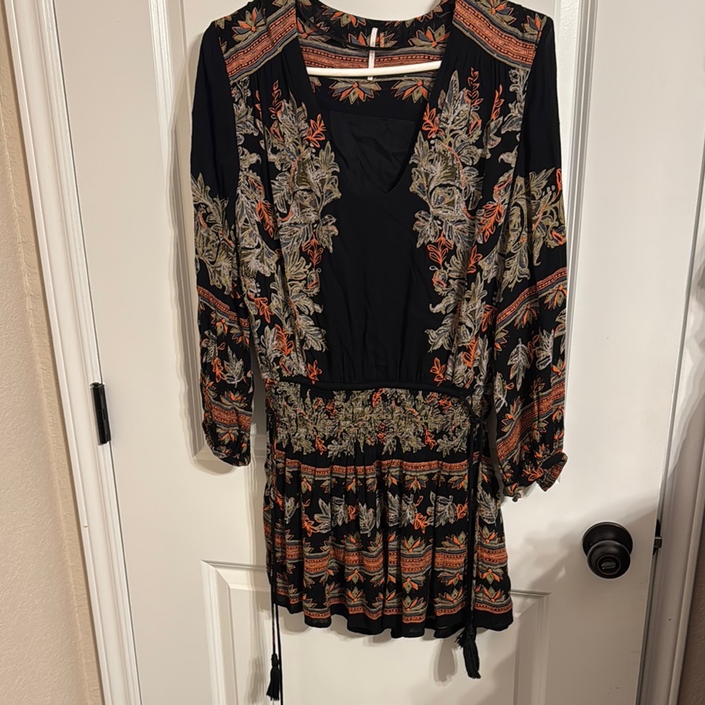 Bohemian Black and Orange Floral Dress